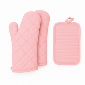 Hot Pads and Oven Mitts Heat Resistant to 500°F, Waterproof and Non-Slip, Stain and Odor Resistant, Easy to Clean, Soft Lining, Hanging Loop for Storage (Pink Cloth Accessories)