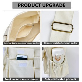 VODIU Canvas Messenger Bag Large Crossbody Tote Bag with Multiple Pockets Canvas Hobo Shoulder Bag for Women,Men,Travel