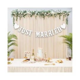 GIDWRIY Just Married Wedding Garland, Just Married Banner Decoration, Bunting Wedding Garland, Wedding Decoration, Wedding Banner, Vintage Wedding Decoration, Registry Office for Decoration, Wedding