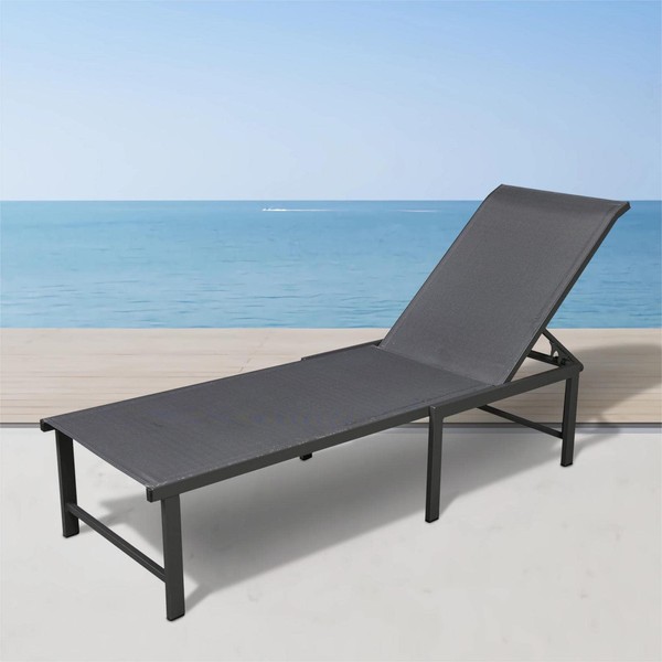 RICNOD Outdoor Pool Lounge Chairs, Patio Aluminum Chaise Lounge, Five-Position Recliner Loungers for Poolside Yard Balcony Deck Beach (Grey, 1 pc) (RILC01)