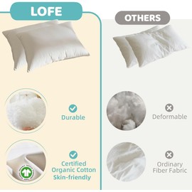 LOFE Organic Pillow with Pillowcase - 16x22 Kids Pillow with 100% Organic Cotton Shell, Adjustable Loft Organic Youth Plilow, Machine Washable, Soft, Perfect for Kids&Youth&Children, 2 Pack