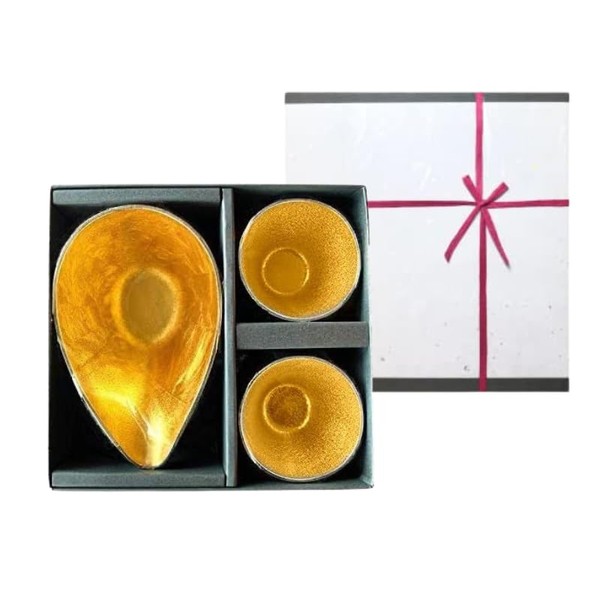 [Nousaku Japanese Paper Wrapping] Katakuchi Medium Gold Leaf Guinomi, Gold Leaf Set of 2
