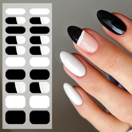 JMEOWIO Nagelfolie UV Härtend Schwarz Weiß Glitzer French Tip UV Gel Nail Strips Nagelsticker Nagelaufkleber Nail Art Dekoration Nageldesign Zubehör