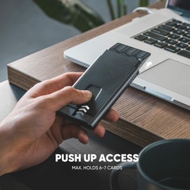 VULKIT Slim Card Wallet with Money Clip, Metal POP UP Credit Card Holder RFID Blocking, Grey