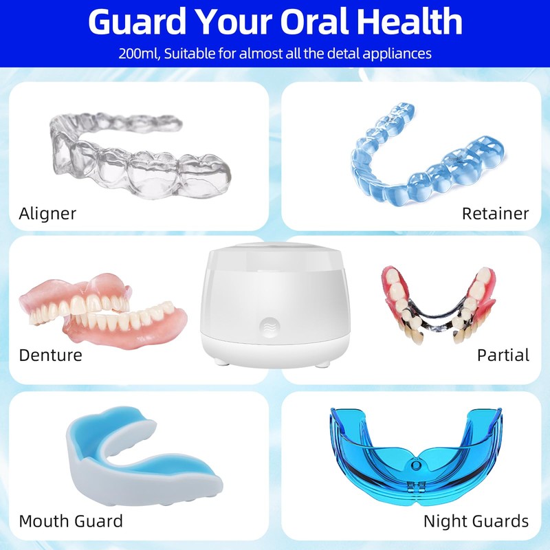 Ultrasonic Retainer Cleaner,Denture Cleaner Machine for Night Guard,Mouth Guards,Braces,Toothbrush Heads,Jewelry