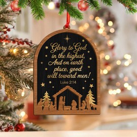 Nativity Scene Christmas Tree Decorations Wooden Christian Nativity Ornaments Decorative Hanging Round Pendants for Xmas Tree Holiday Winter Home Decor Religious Gift for Family (1)