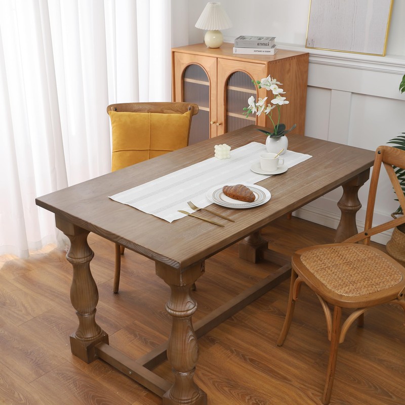 Gernaice Boho Table Runner, Embroidered Cotton Linen Farmhouse Table Runners