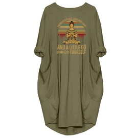 JiaMa Womens I'm Mostly Peace Love and Light and A Little Go Print Long Sleeve Loose Pocket Oversize Tunic Dress Green, XX-Large