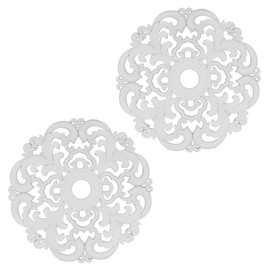 White Ceiling Medallions 2Pcs, 12" OD x 1.57" ID, Decorative Plastic Base, European Vintage Carving Style Whole Cover Plate Ornament Fit for 1.57 Inch Canopy Light Fixtures Ceiling Fan