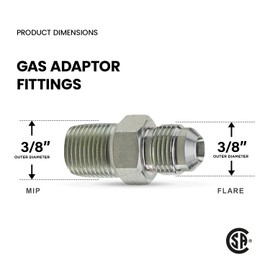 Supply Giant FTGF-38M38 Gas Connector Adapter Fitting with 3/8" Outer Diameter Flare Thread x 3/8" MIP (TAPPED 1/4"), Uncoated, for Log & Space Gas Connectors, Stainless Steel