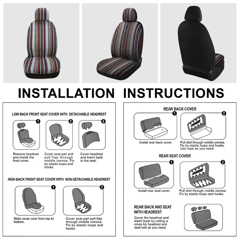 ZNDAW 5PCS Baja Saddle Blanket Car Seat Covers, Front Set