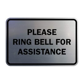 Signs ByLITA Classic Framed Please Ring Bell For Assistance Wall or Door Sign - Durable Material | Powerful Foam Tape (Brushed Silver) - Small (1 Pack)
