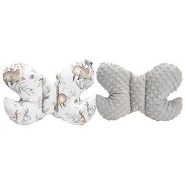 Medi Partners Head Cushion Children's Neck Support 100% Cotton / Minky Baby Neck Pillow for Car Pushchair Car Travel Sleep Neck Pillow Snooze Roll (Stag in Leaves with Grey)
