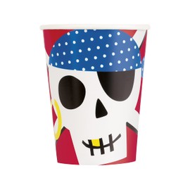 Unique 82210 Paper Cups-266 ml-Ahoy Pirate Party-8 Count (Pack of 1), Multicolour