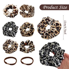 Pack of 8 Scrunchies Women's Retro Hair Bobbles with Leopard Print, Velvet Leopard Hair Band, Invisibobble Scrunchie for Long Fine or Thick Curly Hair Girls