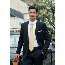 HISDERN Mens Ties Yellow Formal Classic Check Tie and Pocket Square Set Wedding Business Plaid Necktie and Handkerchief Sets for Men