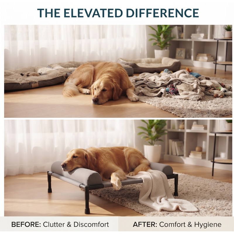 Elevated Dog Bed & Raised Pet Cot with Sturdy Frame