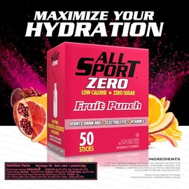 All Sport Powder Hydration Sticks, Zero Calorie, Performance Electrolyte Drink Mix, Sugar Free, Fruit Punch, 50 Ct box