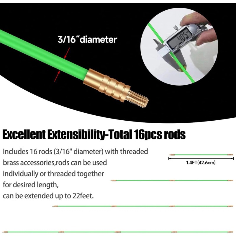 FTIHTRY 22Ft Fiberglass Fish Tape Wire Puller Kit With 8