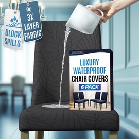 Waterproof Dining Chair Covers Set of 6 - 3 Layers Thick Fabric Parsons Chair Slip Covers - Jacquard Kitchen Chair Covers & Stretch Protectors for Dining Room, Restaurant - Removable Washable (Grey)