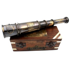 Thoreau's Go Confidently Quote Engraved Brass Telescope with Wooden Box, Graduation Day Gifts, Boys Gifts