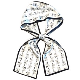 GIMIRO Satin Silk Scarf Double Layers 150 x 16 cm Tie Flowers Waist Belt for Blazer, Coat, Dress, 18# Black/White Floral