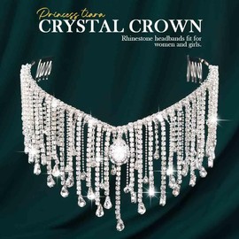 Kilshye Rhinestone Bride Wedding Headband Silver Crystal Bridal Headpiece Forehead Head Chain for Women