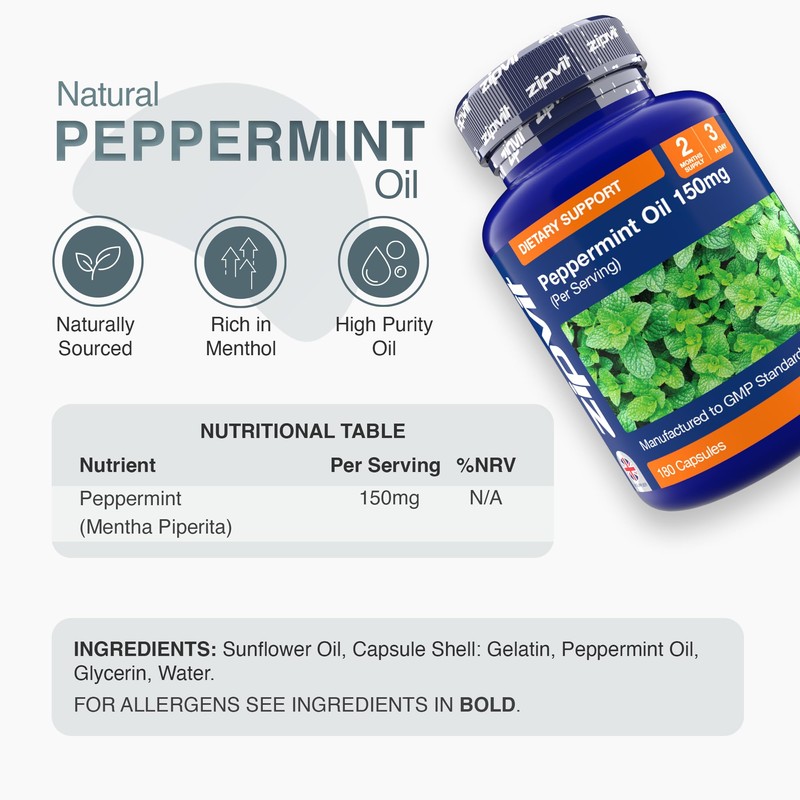 Zipvit Peppermint Oil Capsules 150mg, 180 Peppermint Capsules