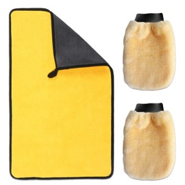 JIEYUMAO Car Wash Mitt, 2 Pack Car Wash Glove with Cleaning Cloth, 2 Colors Double Sided Glove for Car Cleaning, Microfiber Wash Mitt Scratch-Free Car Wash Mitt for Cars Truck SUV