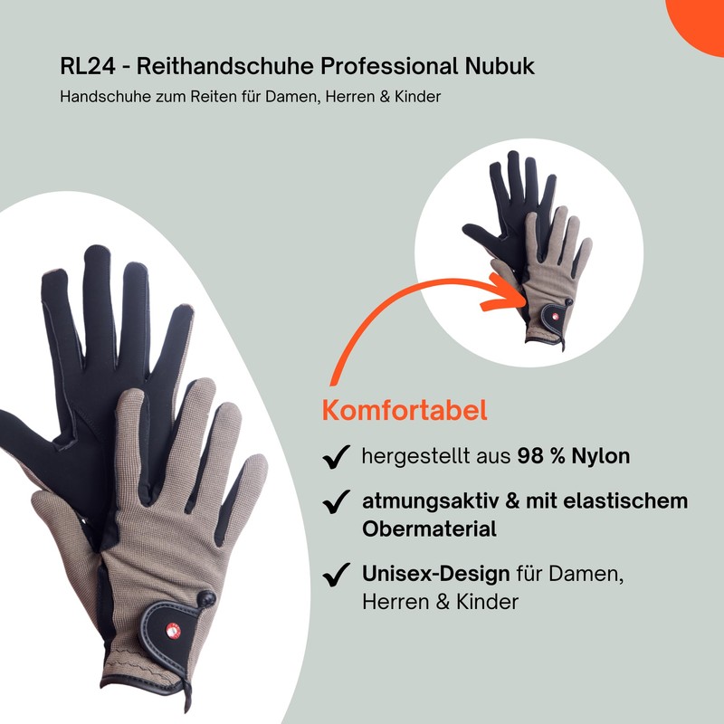 HKM by Reiterladen24 Professional Riding Gloves, Nubuck Imitation Leather, XS