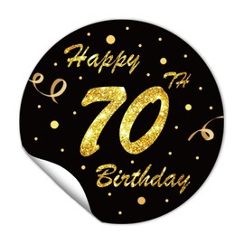 REWIDPARTY 1.5 Inch Round 70th Birthday Stickers（80 Pieces） Black Gold Happy 70th Birthday Stickers 70th Birthday Party Favor Stickers Adhesive Party Stickers 70th Birthday Party Decoration Supplies