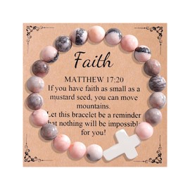 Christian Gifts for Women Men Natural Stone Cross Beads Bracelet Catholic Religious Gifts for Women Mother Daughter Sister Girlfriend Grandma Wife (A: pink cross bracelet)