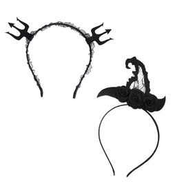 [LKCCTK] Halloween Headband Decoration Props Hair Ornaments Cosplay Photography Props Cute Spider Devil Magic Hat for Party Photography 4pcs Set (4)