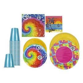 Set of 96 Summer Party Plates, Napkins, and Cups! 9oz Cups - 8.75" Large Plates - 6.87" Small Plates - 9.8"x9.75" Small Napkins (Unfolded) - Premium Strength Plates!