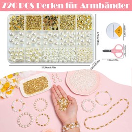 YJWZ 720 Pieces White Beads Set, 6 Sizes Bracelets Make Yourself Beads for Threading, Bead Set Children from 4 Years and Adults Including Jewellery Accessories for Threading, Beads for Jewellery