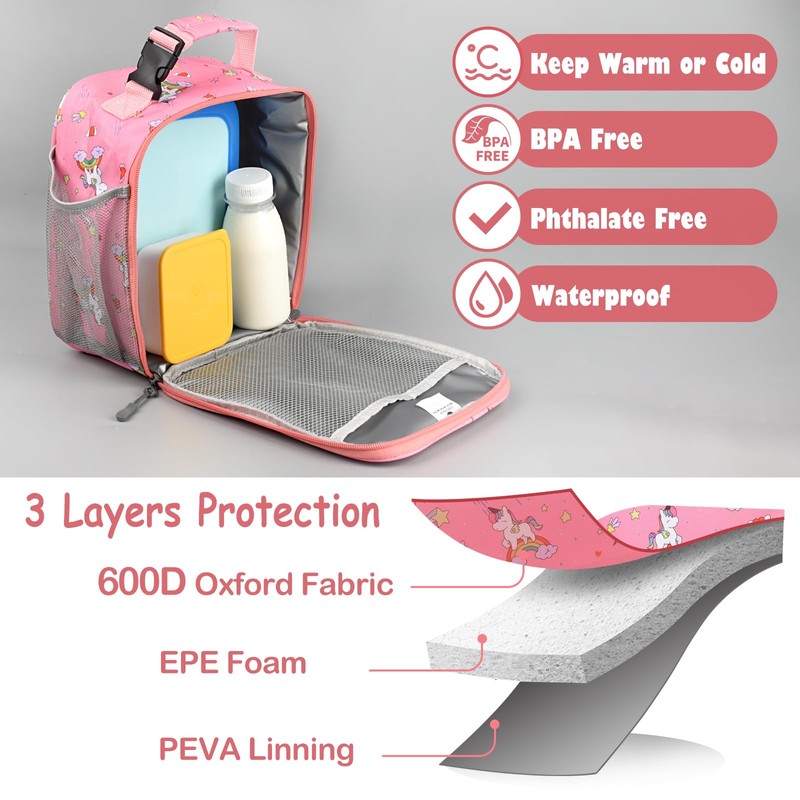 CaCTOUR Lunch Box Kids,Premium Insulated Lunch Bag for Girls Boys,Soft