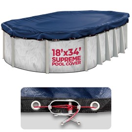 18 x 34 ft Oval Pool Covers for Above Ground Pools, Oval Winter Pool Cover, Swimming Pool Cover, Keeps Out Debris, Cold and UV Resistant, Supreme Mesh, Navy Blue