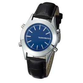 Viy-blui-026e Italian Talking Clock with Alarm Clock and Hour Report Blue Dial Black Leather Strap, Viy-blui-026e black leather bracelet, Bracelet