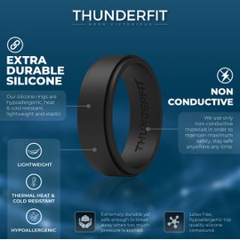 ThunderFit Alianzas de boda de silicona para hombre, borde de 2 capas, 10 mm de ancho, 2,3 mm de grosor, color negro, bronce negro, naranja, azul negro, verde negro, rojo, negro y azul, talla 14,5 – 15 (23,8 mm)