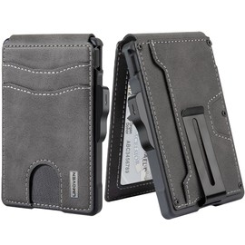 umoven Wallet for Men - with Money Clip Slim Leather Slots RFID Blocking Bifold Minimalist Wallet, Dark Gray, Minimalist