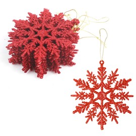 DERAYEE Christmas Decoration Snowflake Hanging Red Pack of 12 Snowflakes Christmas Gold for Tree