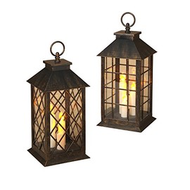 Gerson Battery-Operated Lighted Lantern with Candle - Set of 2