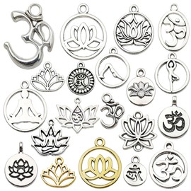 Kinteshun Yoga OM Lotus Flower Charm Pendant Bracelet Bead Charm for DIY Jewelry Making Findings(40pcs)