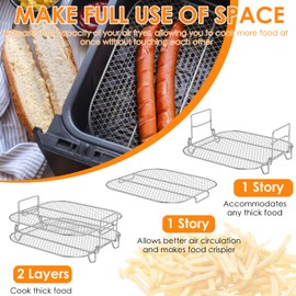8 Inch Square Air Fryer Rack, 2 Layers Stainless Steel Dehydrator, Stackable Cooking Accessories, Heat Resistant Toast Rack, Dishwasher Safe for Air Fryer Oven