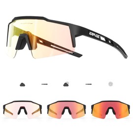 KAPVOE Cycling Glasses Photochromic Self-Tinting, TR90 Frame for Men and Women, Clear Sports Sunglasses, Sport, Cycling MTB Cycling Glasses, Sports Glasses, Driving, Baseball, Running, 02 Red