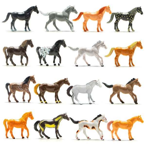 Prextex Plastic Horses Party Favors, 16 Count (All Different Horses in Various Poses and Colors) Best Toy Gift for Boys