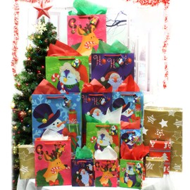 JOYIN 36 Pcs Christmas Gift Bag with Tissue Papers and Tag, Assorted sizes set for Wrapping Xmas Holiday Presents, Christmas Gift Decoration, Holiday Gift Wrapping, School Classrooms, Party Favors