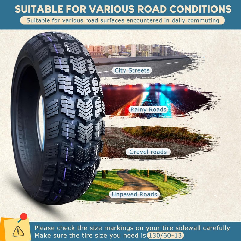 130/60-13 Mountain Bike Tire, Heavy-Duty Offroad 8PR 62J Nylon, All-Terrain