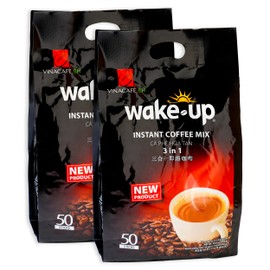 Vinacafe Premium 100 Sticks 3 in 1 Wake-Up Coffee Mix, 100 Coffee Sticks Single Serves 2 Pack of 50