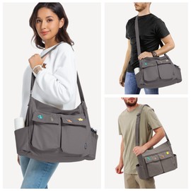 SKCOYH Canvas Messenger Bag for Men and Women, Large Crossbody Bag with Many Compartments, Adjustable Shoulder Strap, Ideal for School, Work and Travel, gray